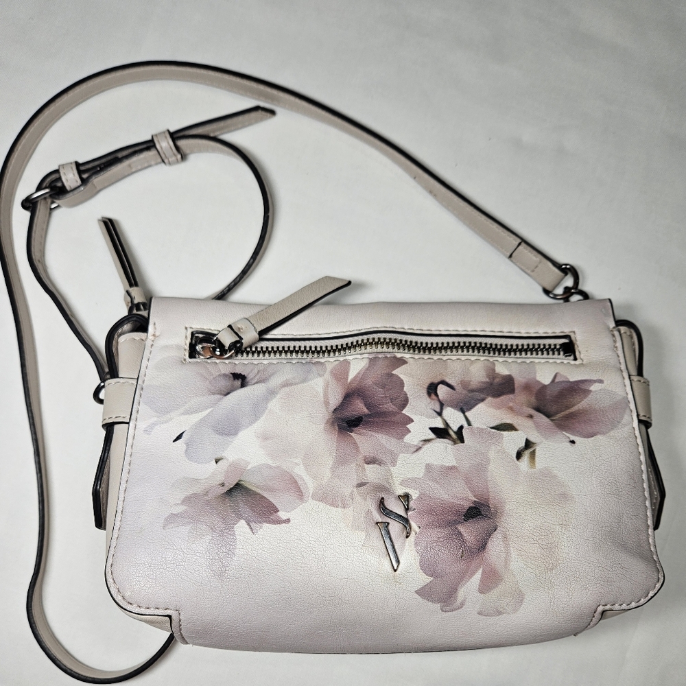 Simply Vera Vegan Leather Floral Crossbody Bag - Cream/Taupe